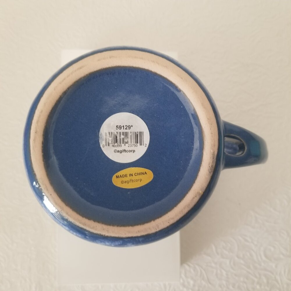 Large 16oz Blue Gray Ceramic Glazed San Diego Coffee Mug Cup with Spoon - Picture 9 of 14
